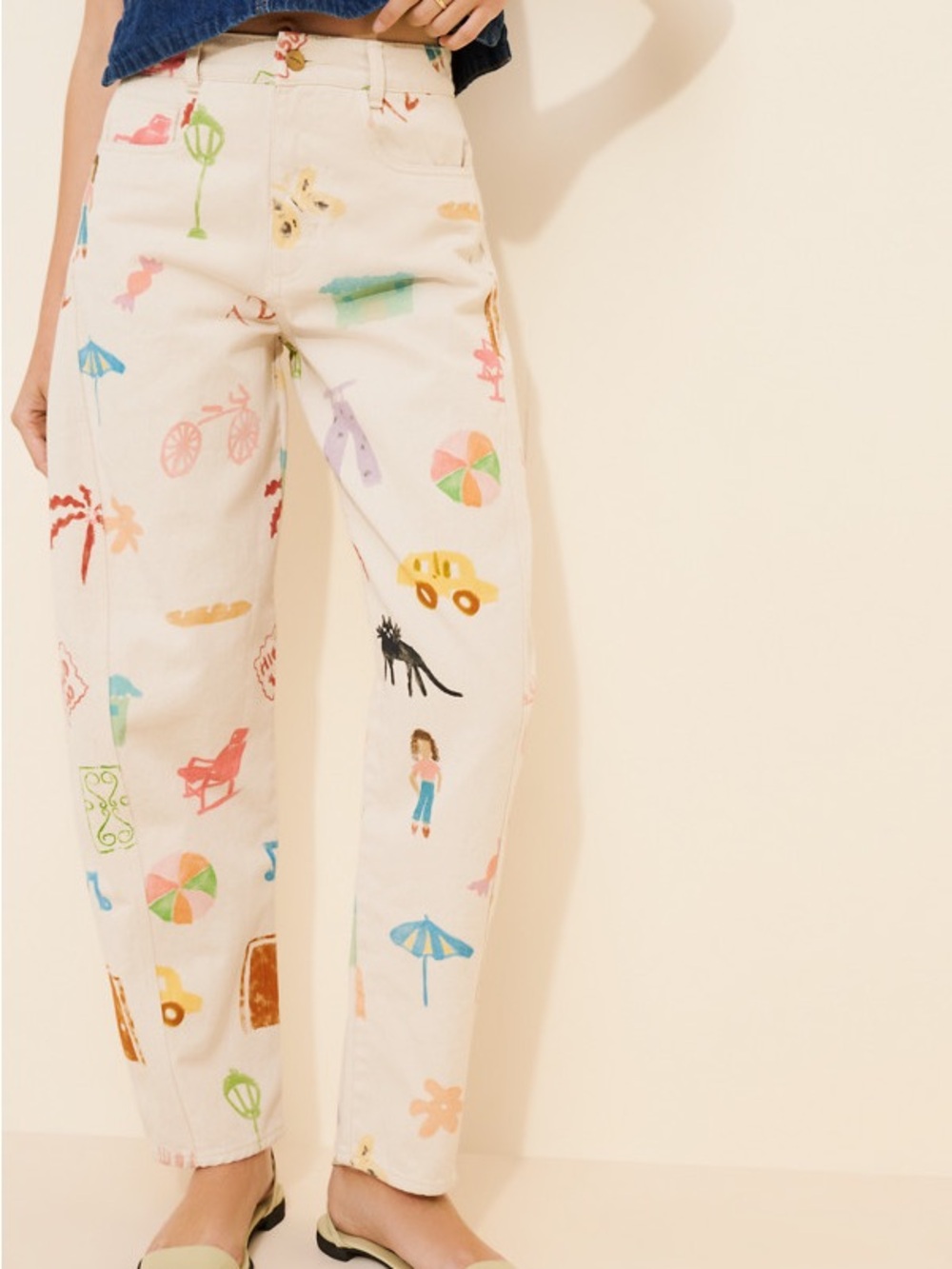 Women’s Cream Printed Straight-Leg Pants